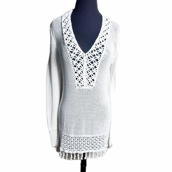 Lilly Pulitzer Sweaters - Lilly Pulitzer Frieda white crochet tunic sweater cover up women's size medium